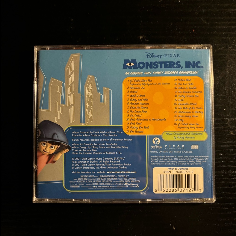 Monsters Inc Movie Soundtrack Cd